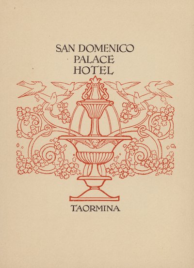 Pagina della brochure del San Domenico Palace Hotel, Taormina (litografia) da Italian School