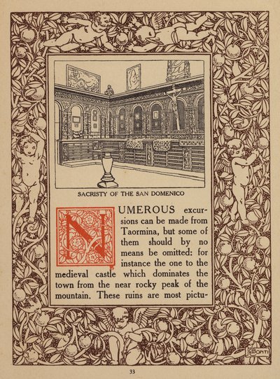 Pagina della brochure del San Domenico Palace Hotel, Taormina (litografia) da Italian School