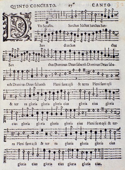 Pagina della partitura musicale del Concerto 5 in "Canzoni alla francese" di Adriano Banchieri da Italian School