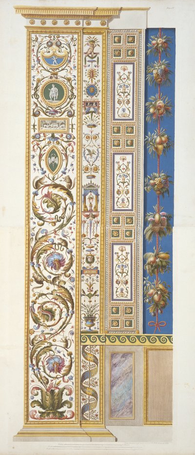 Pannello della Loggia di Raffaello in Vaticano, da Delle Loggie di Rafaele nel Vaticano, inciso da Giovanni Ottaviani (c.1735-1808), pubblicato c.1772-77 (incisione colorata a mano) da Italian School