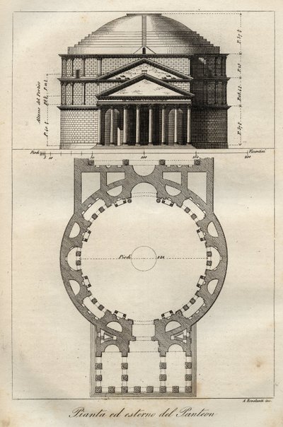 Pantheon di Roma, completato intorno al 125 d.C. sotto il regno di Adriano - incisione da "Usi e Costumi di Tutti i Popoli dell