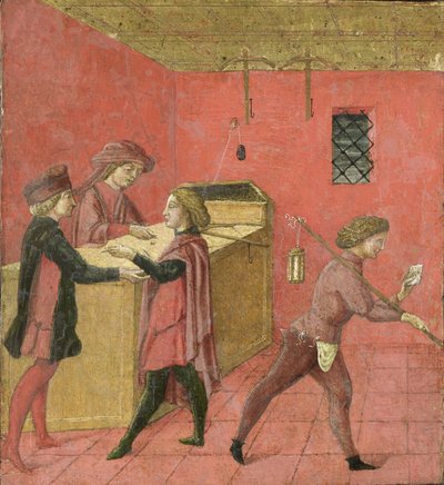 Pagamento degli stipendi ai guardiani notturni nella Camera del Comune di Siena, 1440-60 da Italian School