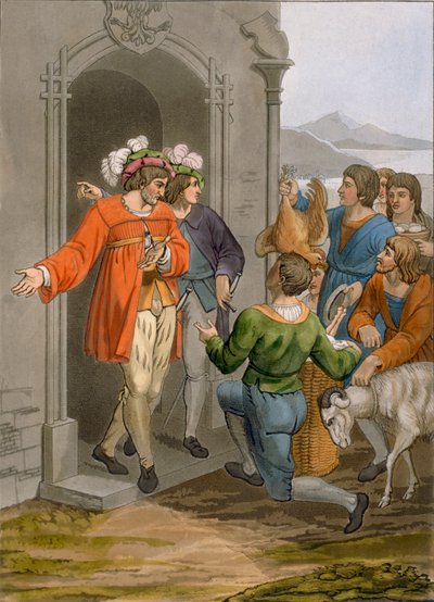 Contadini che danno decime, regione alpina, c.1800-18 da Italian School