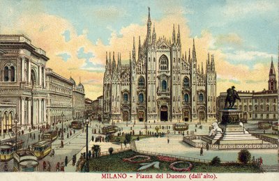 Piazza del Duomo, Milan (colour litho) da Italian School