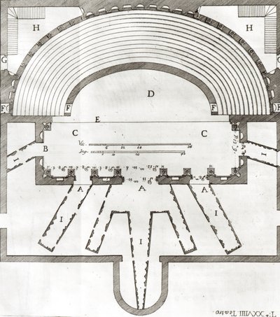 Piano del Teatro Olimpico, Vicenza, progettato da Andrea Palladio, costruito nel 1580-85 da Italian School