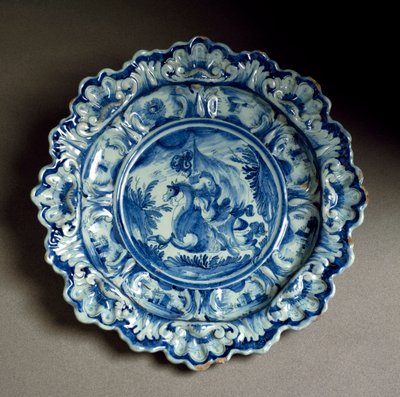 Piatto decorato con la figura di un cavaliere, ceramica, manifattura di Savona da Italian School