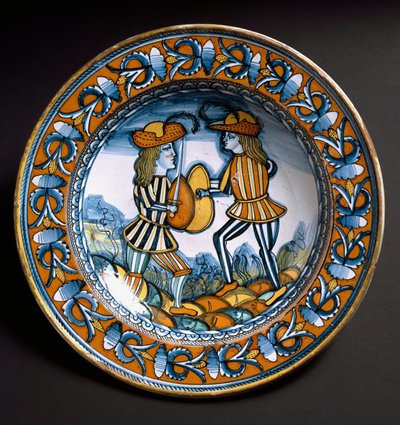 Piatto raffigurante due soldati in combattimento, c.1520 da Italian School