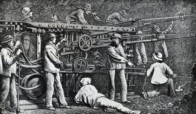 Macchina perforatrice pneumatica creata da Giovanni Battista Piatti e perfezionata da Germano Sommeiller (1815-1871), incisione Italia da Italian School