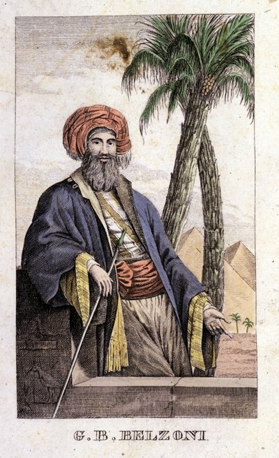 Ritratto di Giovanni Battista Belzoni (1778-1823), esploratore e archeologo italiano, che fece importanti scoperte archeologiche in Egitto. Incisione - in 