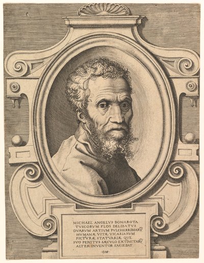 Ritratto di Michelangelo, pub. c1564 da Italian School