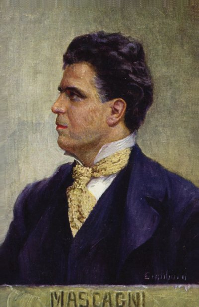 Ritratto di Pietro Mascagni (litografia a colori) da Italian School