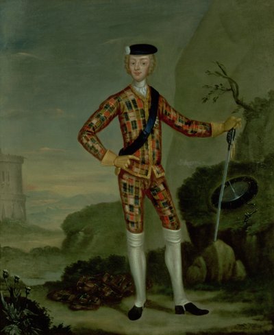 Principe Carlo Edoardo (Bonnie Prince Charlie, 1720-88) in tartan da Italian School