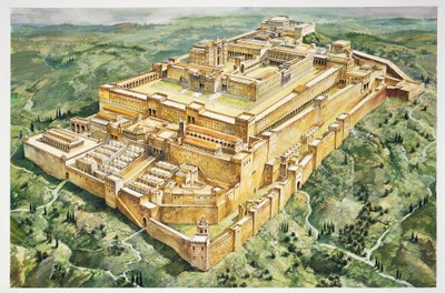 Ricostruzione del Palazzo di Salomone e del Primo Tempio (litografia a colori) da Italian School