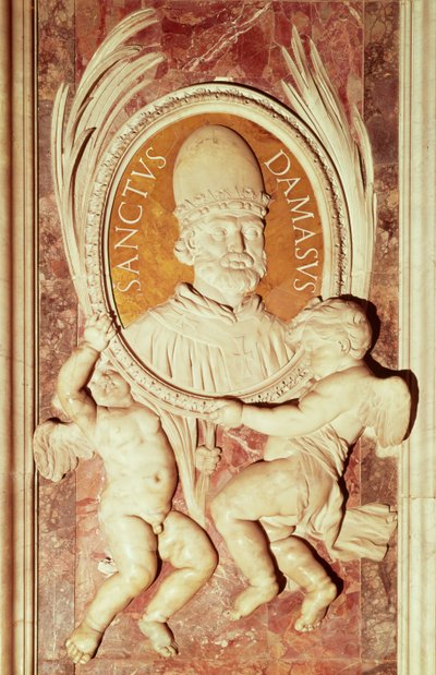 Rilievo di Damaso I (c.304-84) su un pilastro della navata (marmo) da Italian School