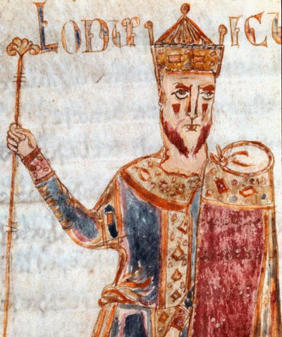 Rappresentazione di Ludovico I detto il Pio (778-840), figlio di Carlo Magno. Miniatura tratta dal 