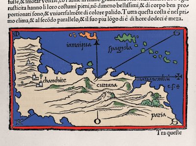 Rappresentazione delle Isole Caraibiche e delle coste del Venezuela. Isolario (mappa delle isole) di Benedetto Bordone. Venezia 1547 da Italian School