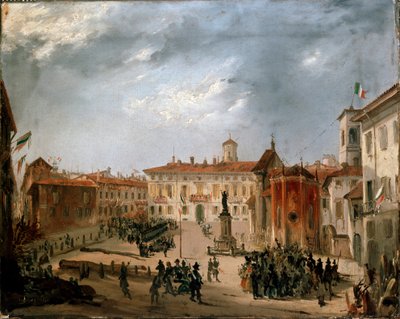 Rivoluzioni del 1848, Cinque Giornate di Milano: prigionieri austriaci in piazza Borromeo il 20 marzo (dipinto) da Italian School