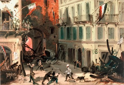 Rivoluzioni del 1848, Cinque Giorni di Milano: barricate vicino alla porta Pusterla Beatrice il 22 marzo da Italian School