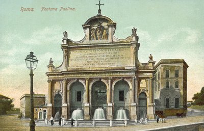 Roma, Italia, Fontana Paolina (litografia a colori) da Italian School