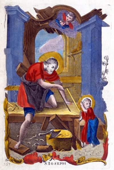 San Giuseppe falegname e Gesù, immagine italiana da Italian School