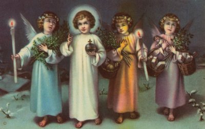 Santo e angeli (litografia a colori) da Italian School