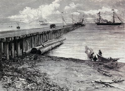 Miniera di San Leon, ponte di carico del minerale per Maddalena, Incisione, Sardegna, Italia da Italian School