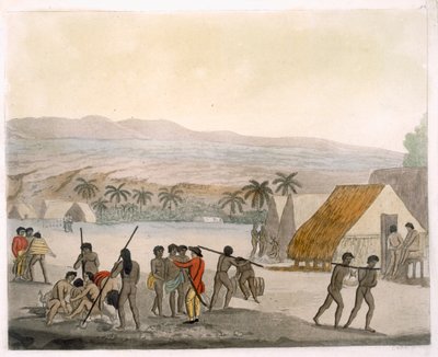 Isole Sandwich - un occidentale che negozia per le provviste, tavola 92 da Le Costume Ancien et Moderne, di Jules Ferrario, pubblicato c.1820s-30s da Italian School