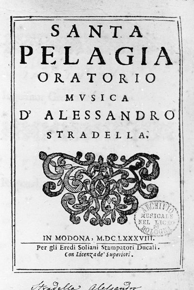 Santa Pelagia, frontespizio della partitura dell