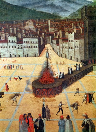 Savonarola bruciato sul rogo, Piazza della Signoria, Firenze (dettaglio) da Italian School