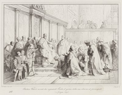 Sebastiano Veniero onorato dai negozianti turchi, il giorno della sua elezione al principato da Italian School