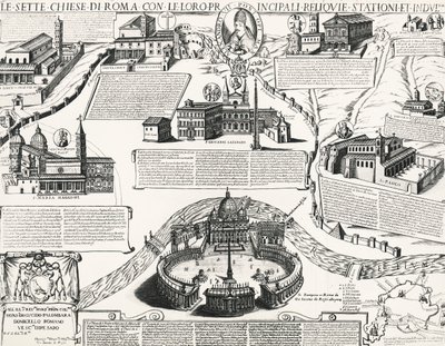 Sette Chiese di Roma, con ritratto di Alessandro VII (Papa 1655-1667), Italia da Italian School