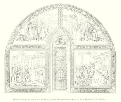 Spinello Aretino, Totila, re dei Goti, davanti a San Benedetto, lato est della sacrestia di San Miniato da Italian School