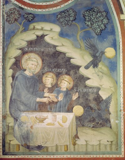 San Benedetto ordina a un corvo di portare via il pane avvelenato (affresco) da Italian School