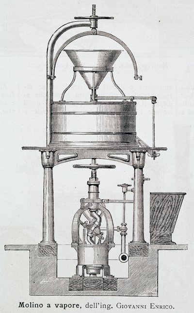 Mulino a vapore progettato da Giovanni Enrico (1851-1909), incisione Italia da Italian School
