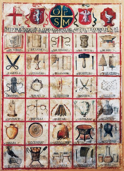 Simboli delle arti e dei mestieri della città di Orvieto da Italian School