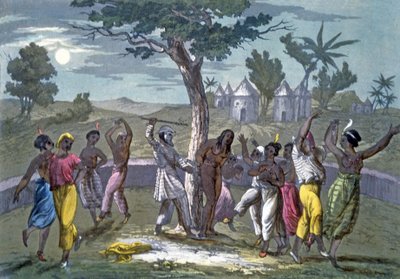 La danza del Mombo-Jombo, secondo i viaggi di Mungo Park, da A History of Costume di J. Ferrario, pub. c.1820 da Italian School