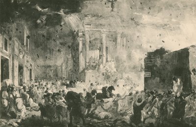 La Distruzione di Pompei davanti al Tempio della Fortuna (incisione) da Italian School