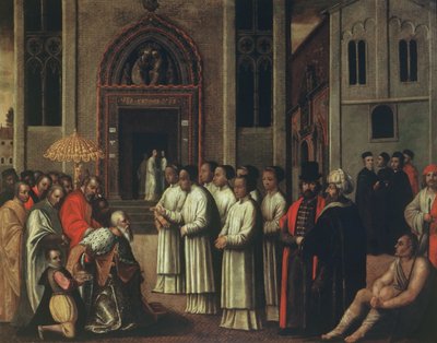 Il Doge Ziani incontra Papa Alessandro III (1105-81) alla Carità nel 1172 da Italian School