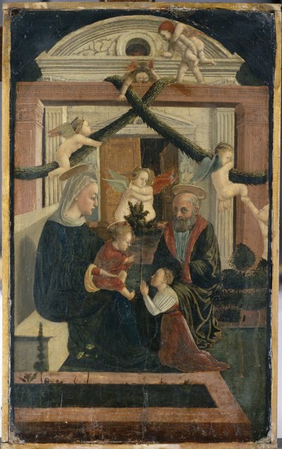 La Sacra Famiglia con donatore in preghiera e angeli che suonano, c.1460 da Italian School