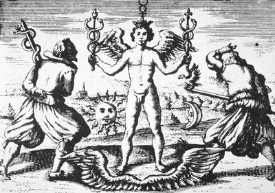Il Mercurio dei Filosofi, da Della Tramutatione Metallica di Giovanni Battista Nazari (1589) illustrato in una storia della magia pubblicata alla fine del XIX secolo da Italian School