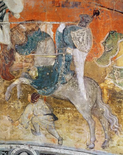 Il mese di febbraio, dettaglio di un cavaliere in un torneo, c.1400 da Italian School