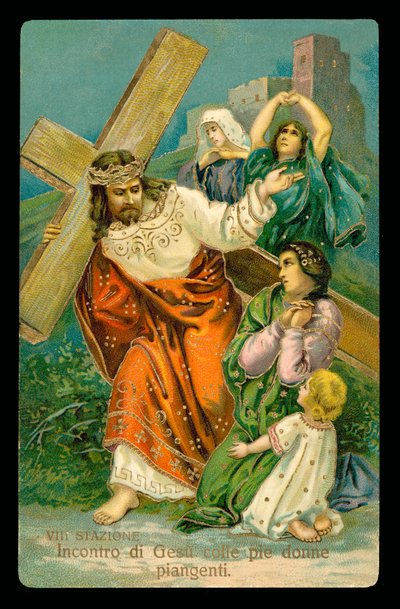 Le stazioni della Via Crucis (da un set di 14) (litografia a colori) da Italian School