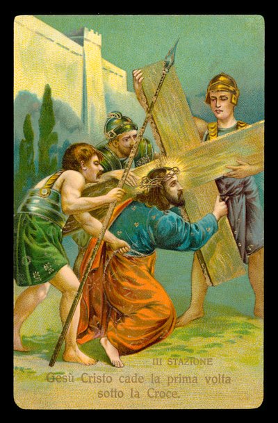 Le stazioni della Via Crucis (da un set di 14) (litografia a colori) da Italian School