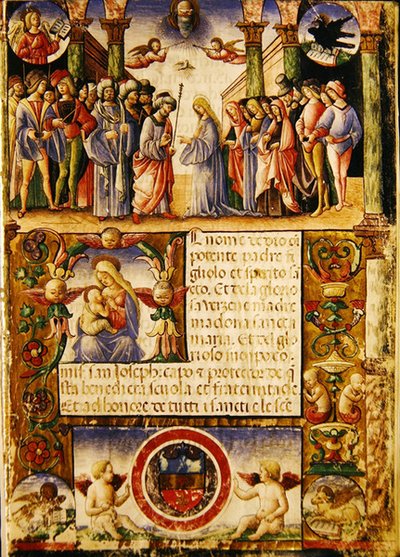 Il fidanzamento della Vergine, da una Mariegola della confraternita laica di San Giuseppe e San Silvestro, 1315 da Italian School