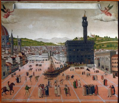 Il rogo di Girolamo Savonarola in Piazza della Signoria, Firenze nel 1498 da Italian School
