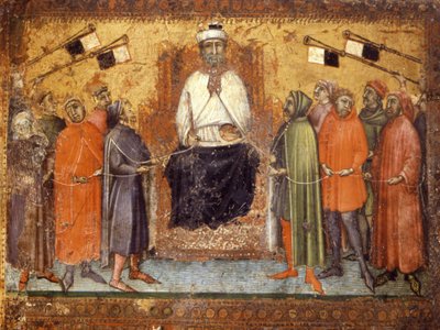 Il governo restaurato tiene i cittadini a briglia. Pannello su legno del 1385. Archivio Nazionale, Siena da Italian School
