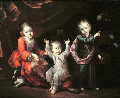 Tre bambini in un interno circondati dai loro animali domestici, c.1680 (olio su tela) da Italian School