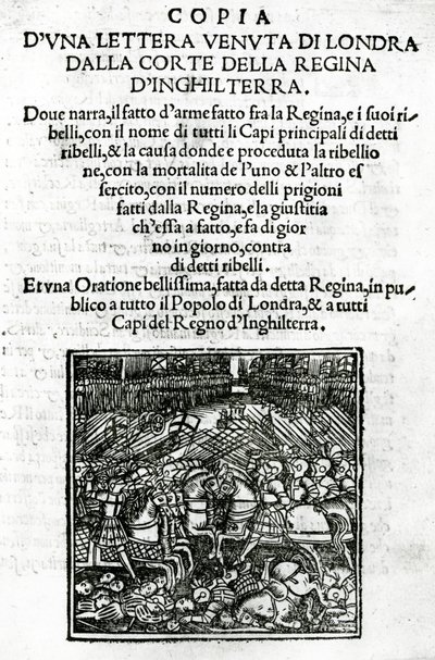 Pagina del titolo per una copia di una lettera inviata dalla corte della regina d