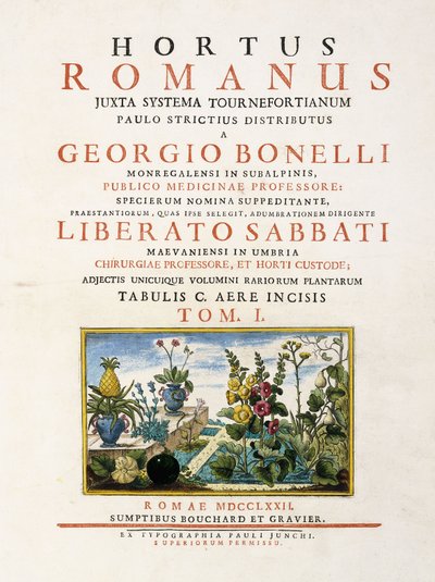 Frontespizio da "Hortus Romanus", 1772-1784 da Italian School