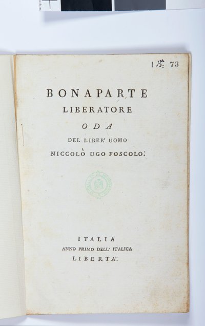 Pagina del titolo di Bonaparte Liberatore di Niccolò Ugo Foscolo, edizione originale, 1797 da Italian School